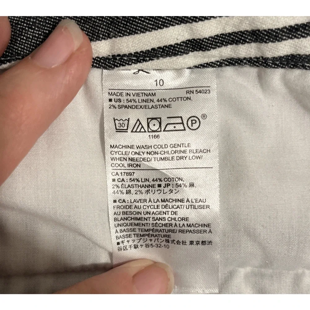 Banana Republic Avery Pants Linen Cotton Stretch Striped Grey White Womens 10